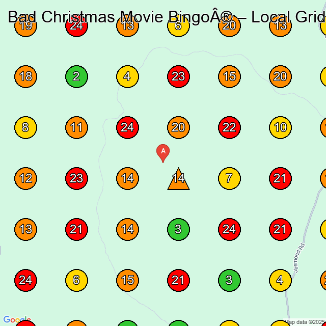 Bad Christmas Movie Bingo® Toy And Game Manufacturer GeoGrid ranking map for None